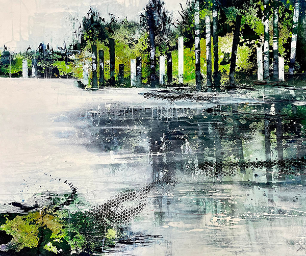 Spiegelung am Waldsee;Pigment und Acryl auf Leinwand,;100 x 120 cm;Preis auf Anfrage - Galerie Wroblowski